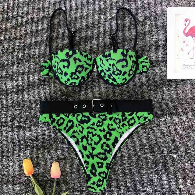 Leopard Print Bikini Green