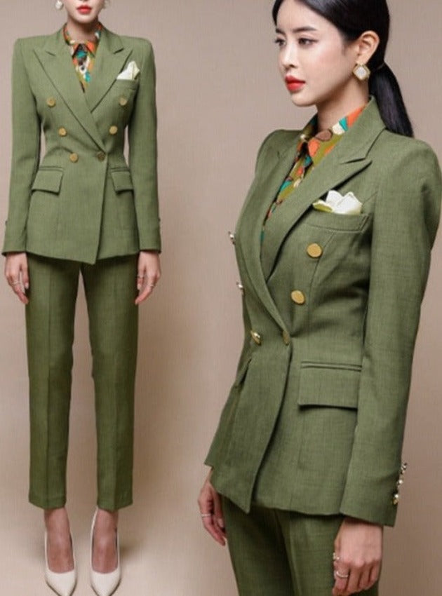 CRIS DOUBLE-BREASTED SUIT Army Green