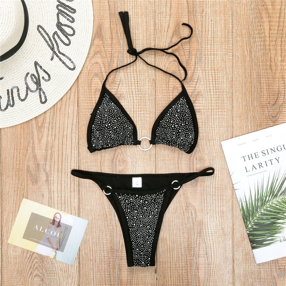 Crystal Bikini With Rhinestone Black