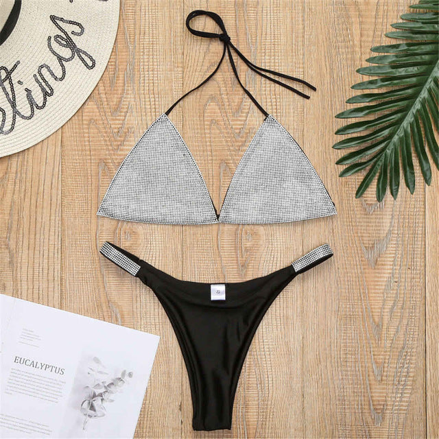 Crystal Rhinestone Bikini Black