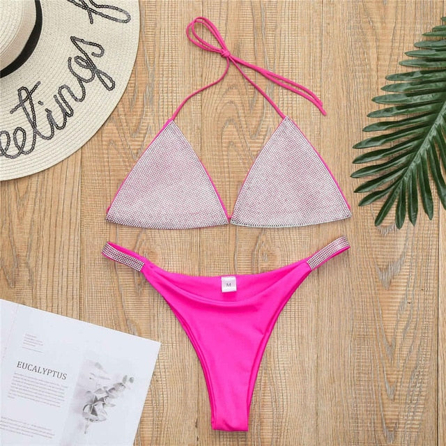 Crystal Rhinestone Bikini Pink