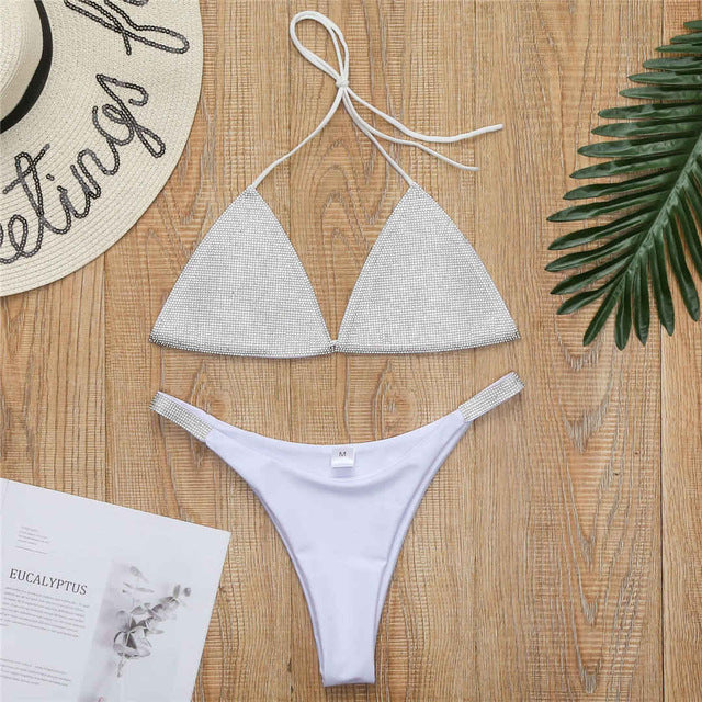 Crystal Rhinestone Bikini White