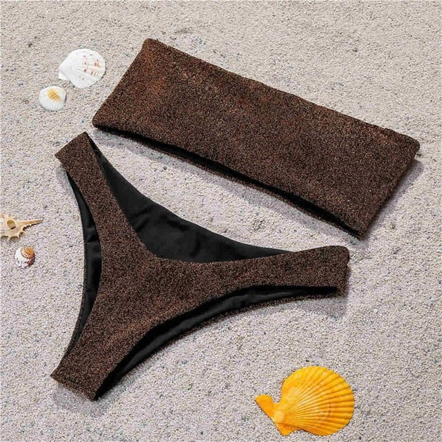 Glitter Strapless Bandeau Bikini - 5 Colors
