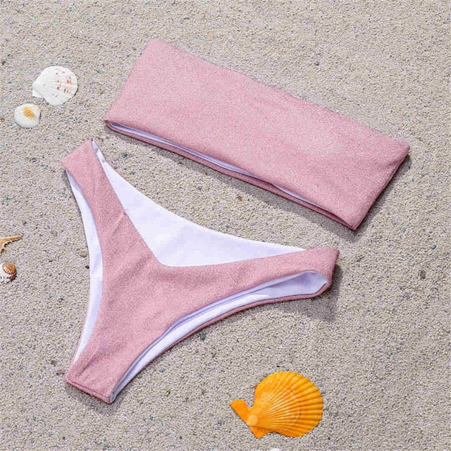 Glitter Strapless Bandeau Bikini - 5 Colors