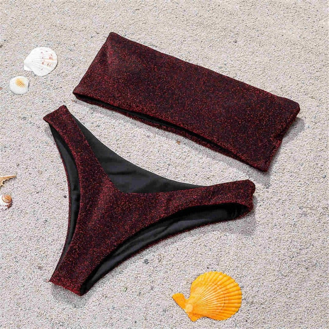 Glitter Strapless Bandeau Bikini - 5 Colors