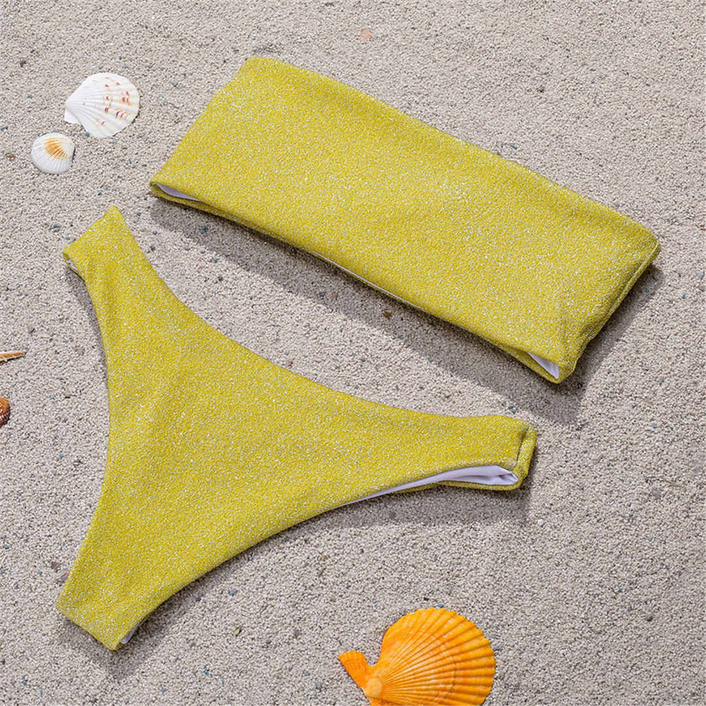 Glitter Strapless Bandeau Bikini - 5 Colors
