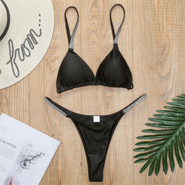 Mini Crystal Micro Bikini Black