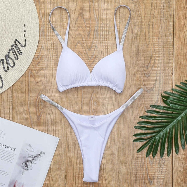 Mini Crystal Micro Bikini White