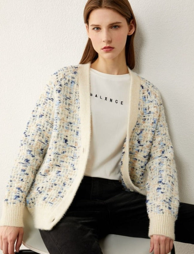EMILY CASUAL CARDIGAN ivory n blue
