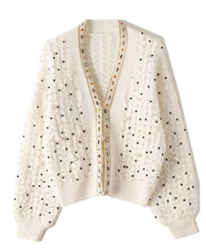 FIONA PEARL CARDIGAN White