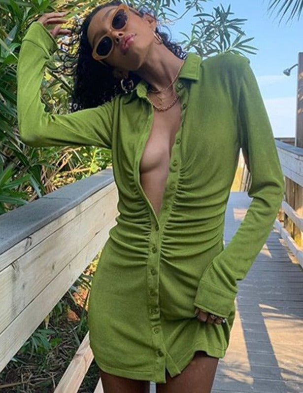 INNA RUCHED DRESS green