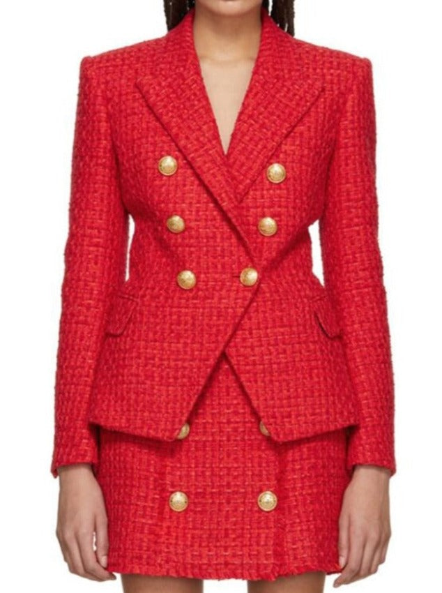 DOUBLE BREASTED TWEED BLAZER red blazer