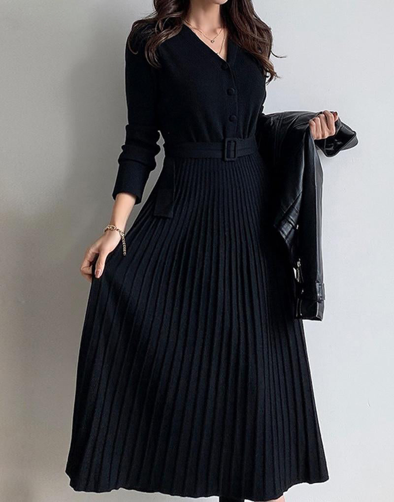 CASSANDRA BELTED DRESS Black One Size
