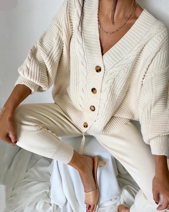 VARVARA CARDIGAN & PANTS SET Light Beige One Size