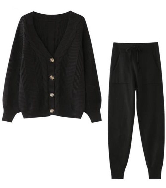 VARVARA CARDIGAN & PANTS SET Black One Size