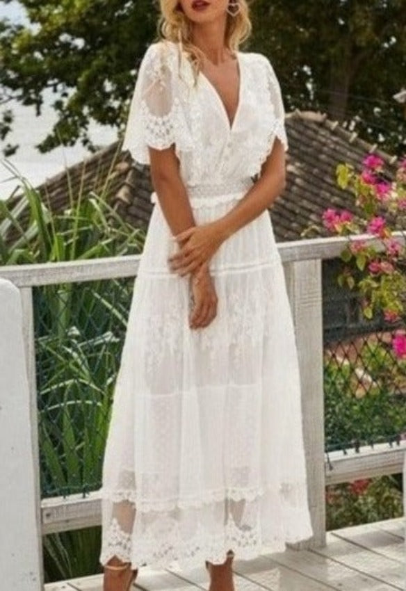 ANNA LACE DRESS White