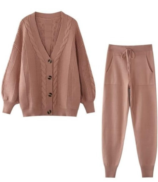 VARVARA CARDIGAN & PANTS SET Nude Pink One Size