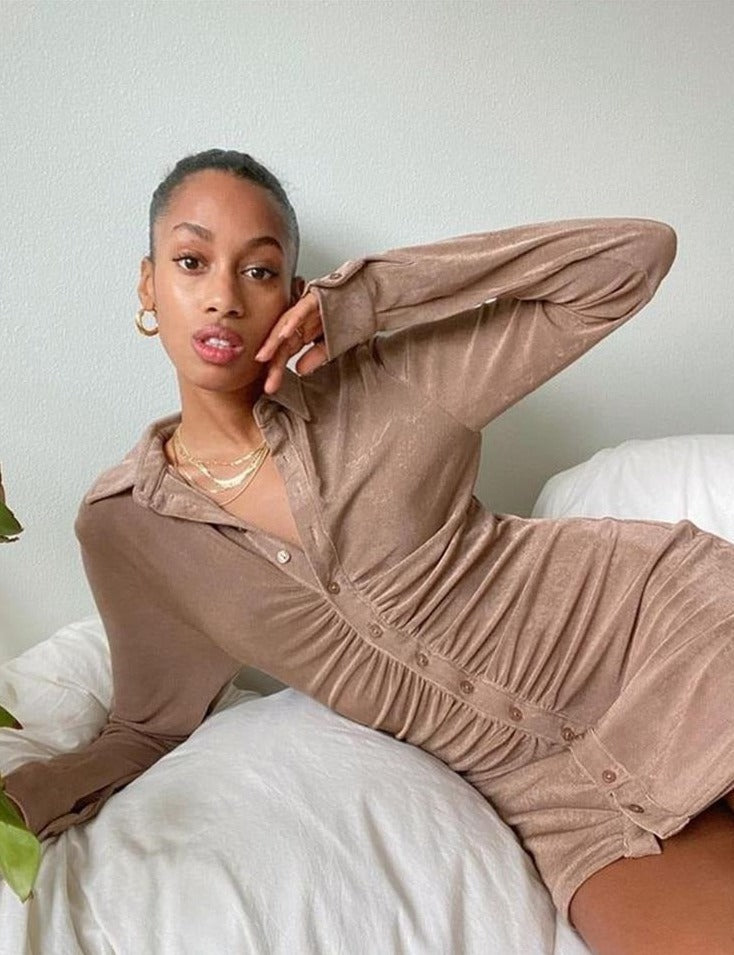 INNA RUCHED DRESS Brown