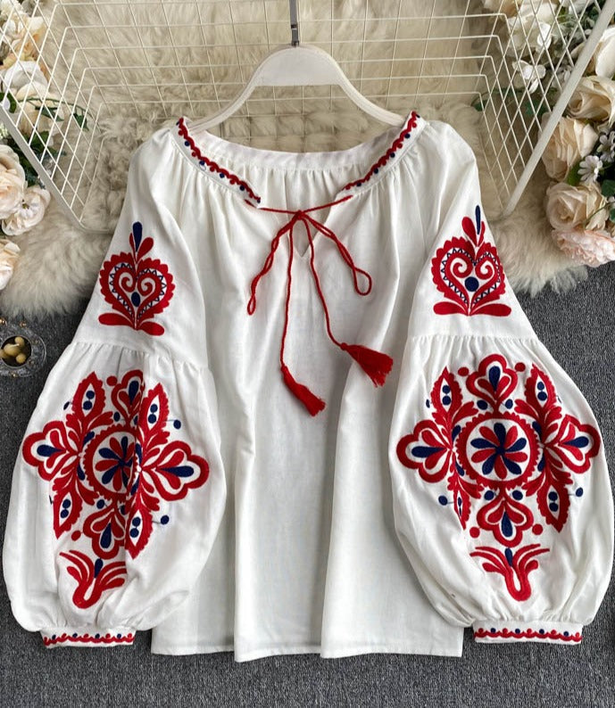 MARIA EMBROIDERED SHIRT White One Size