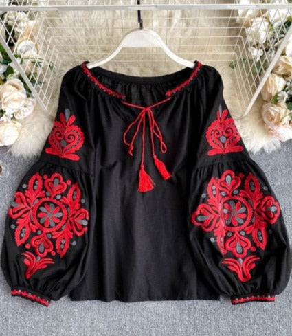 MARIA EMBROIDERED SHIRT Black One Size