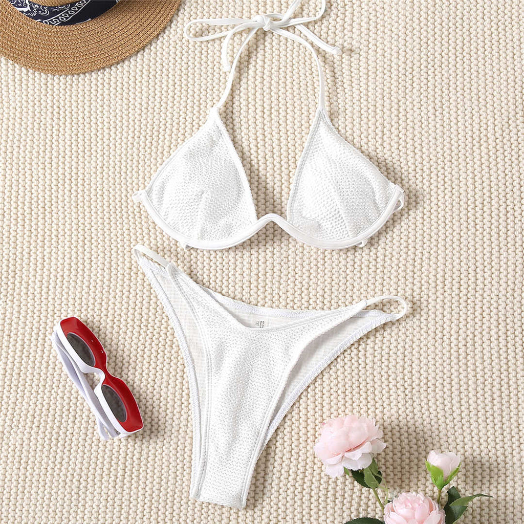 Halter V-Bar Underwired Bikini White