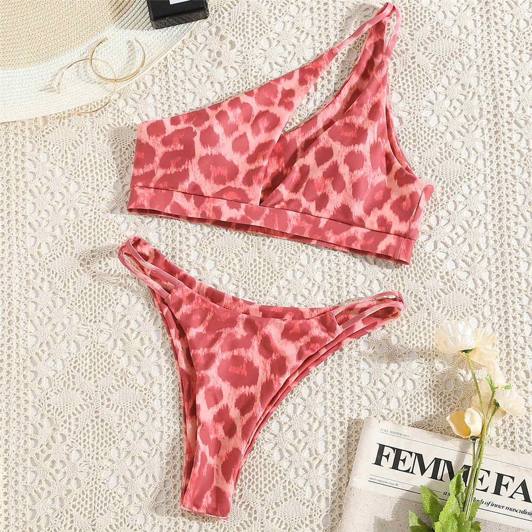 Leopard Asymmetric Bikini Pink