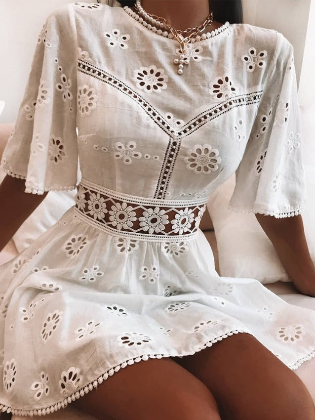 LANA EMBROIDERED DRESS White