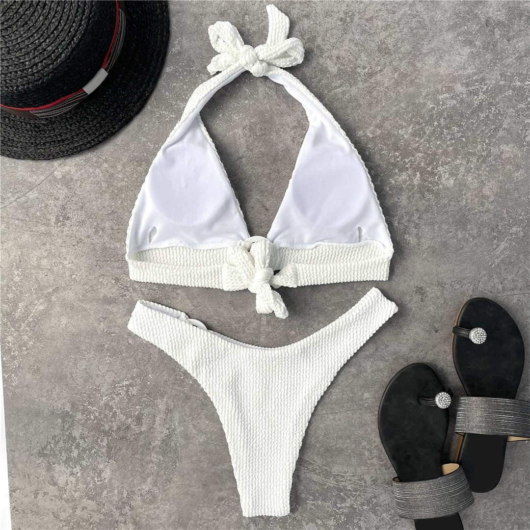 White Halter Wrinkled Bikini