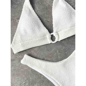 White Halter Wrinkled Bikini