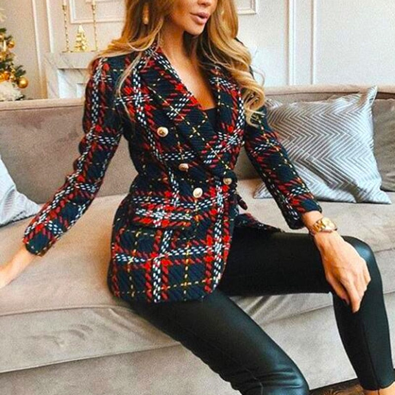 LUCIA CHIC CHECK BLAZER Navy Red