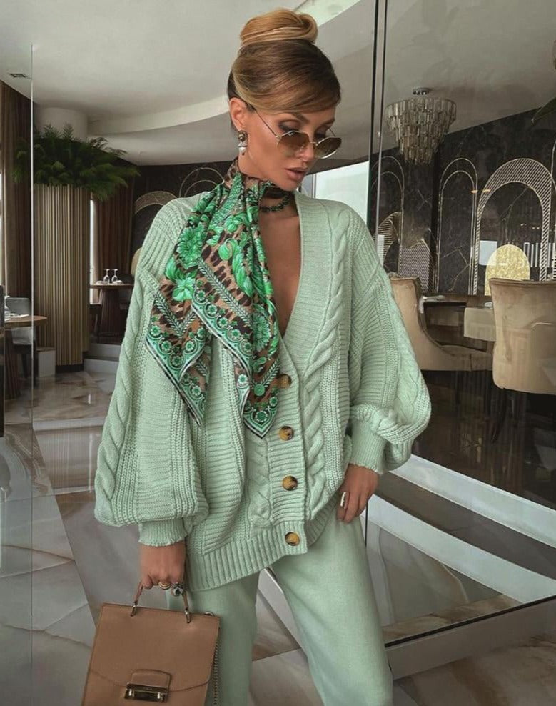 VARVARA CARDIGAN & PANTS SET Grass green One Size