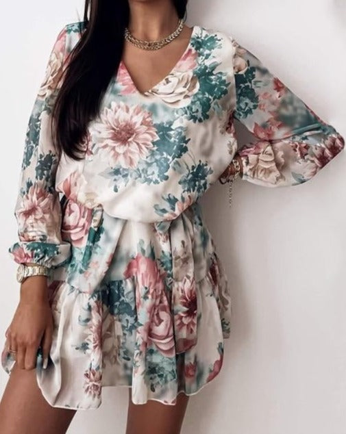 GRETA MINI DRESS Green leaves