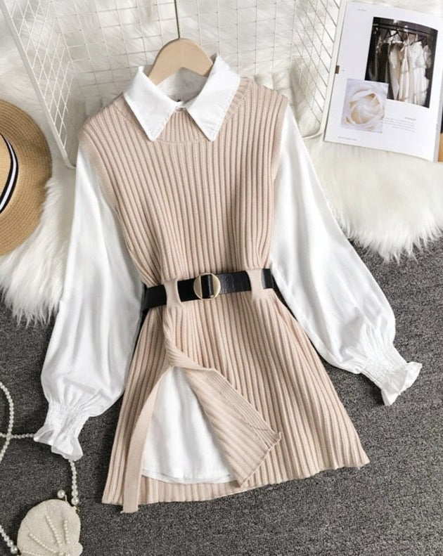 VERONICA SHIRT & VEST SET Beige Set