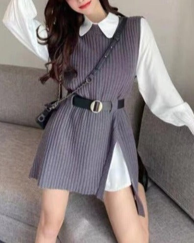 VERONICA SHIRT & VEST SET Grey Set