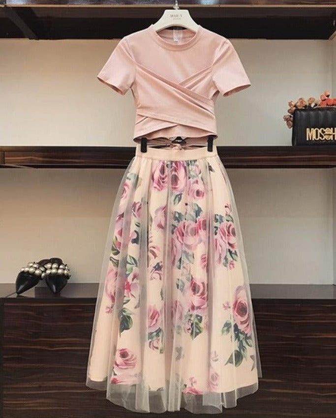 MONICA T-SHIRT & SKIRT SET Pastel Pink