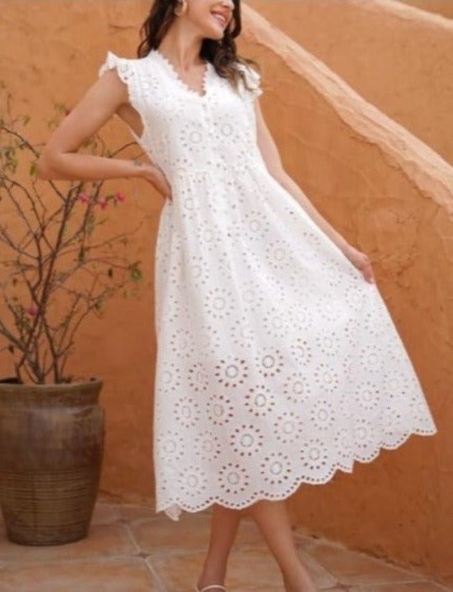 MARCIA BUTTONED DRESS White