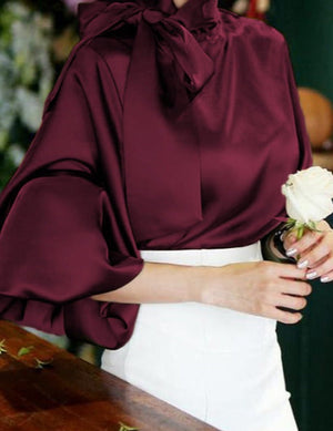 DONNA SATIN BLOUSE Wine Red