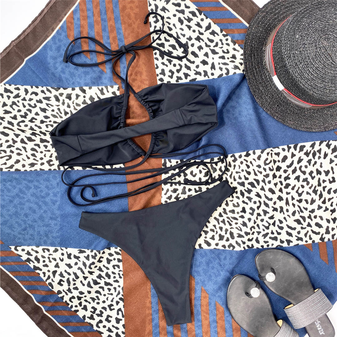 Halter Lace Up Wrap Around Bikini