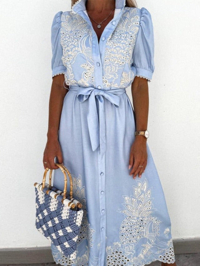 BELLA EMBROIDERED DRESS Sky Blue