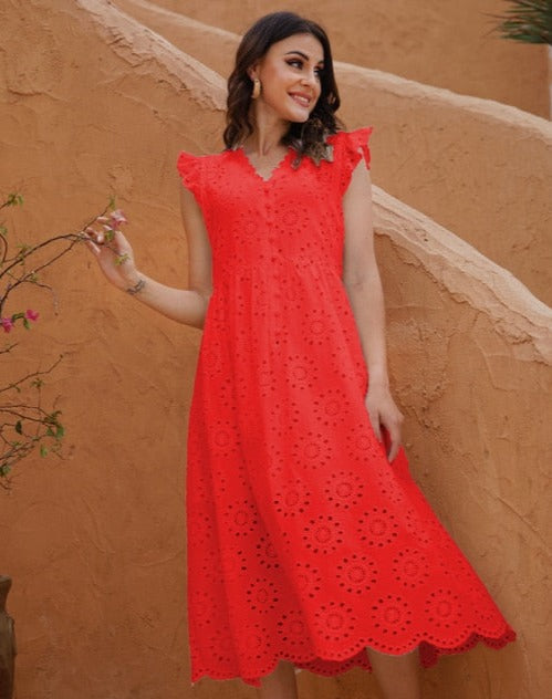 MARCIA BUTTONED DRESS Red