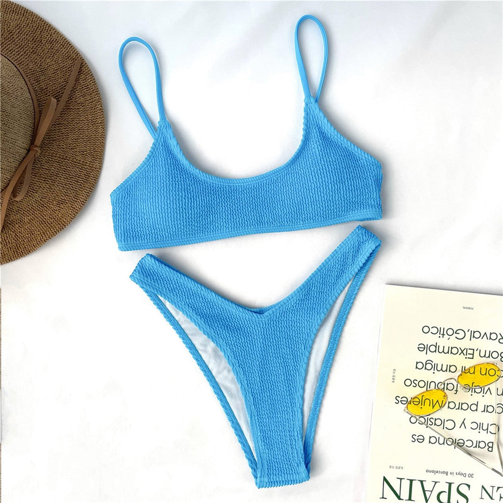 Ribbed Padded Bikini Blue