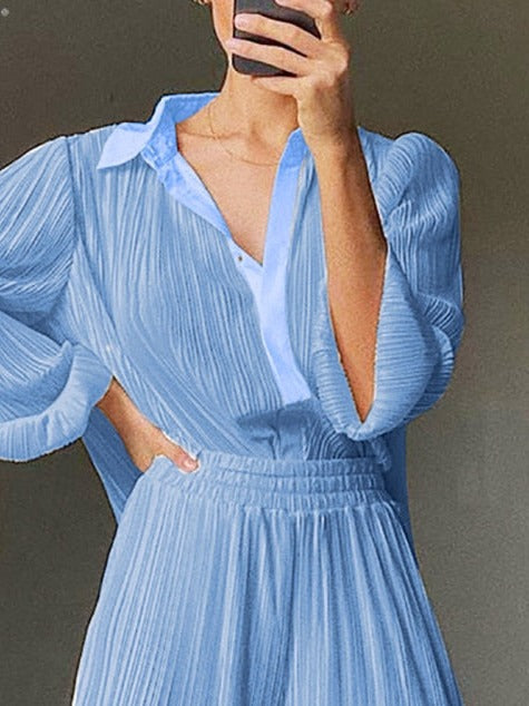 MYCUTURE PLEATED SET New Blue Shirt