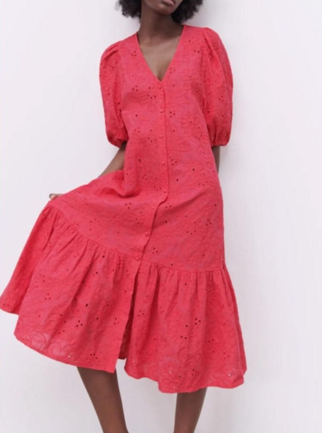 V-NECK VESTI DRESS Rose Pink