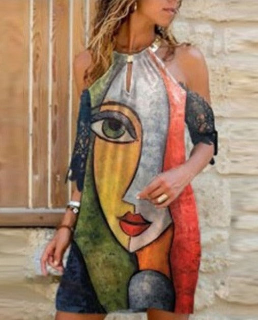 ELLADA HALTER DRESS 03 Colorful Face