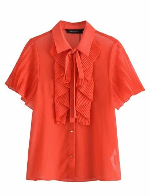 KAIYA BLOUSE Red Short sleeves