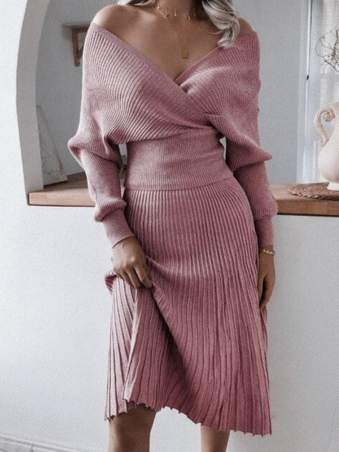 VIOLETTA KNIT OFF-SHOULDERS SET pink one size