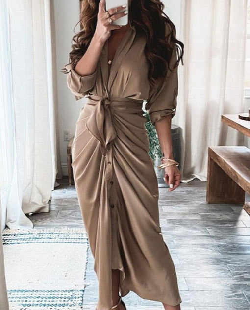 KAMILA BUTTONED DRESS Khaki