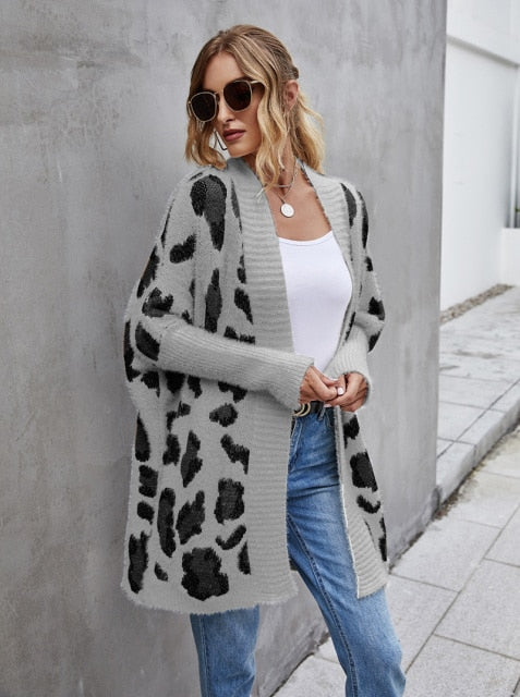 Perfection Leopard Knit Cardigan grey