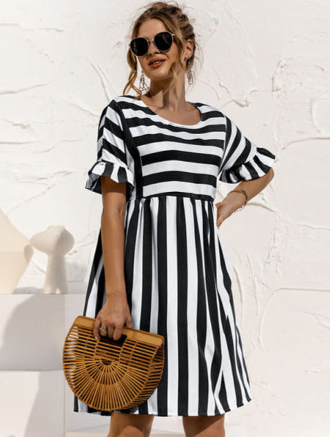 CUTE STRIPED DRESS WDA4012-BLACK