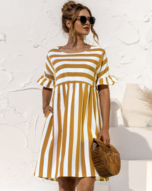 CUTE STRIPED DRESS WDA4012-YELLOW